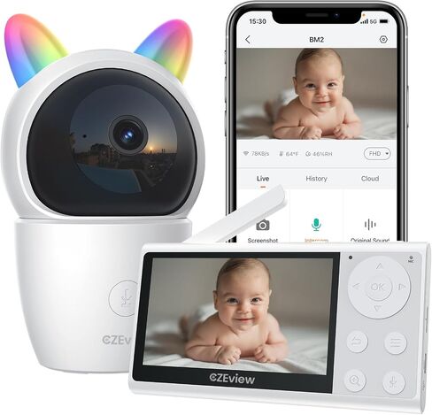 Video Baby Monitor with Camera and Audio, 2K Baby Monitor WiFi Smartphone with Night Vision, Pan-Tilt-Zoom via 4.3" Screen and APP, Cry/Motion Detection, 2-Way Audio in Saudi Arabia