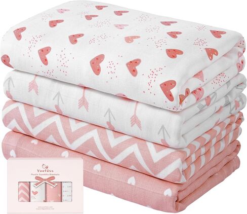 بطانيات قماط من الموسلين من يوفوس، 4 عبوات من بطانيات الاستقبال للأطفال الأولاد والبنات، بطانيات أطفال مقاس 47 × 47 بوصة، لفافة قماط محايدة 30% قطن و70% حرير صناعي من الخيزران in Kuwait