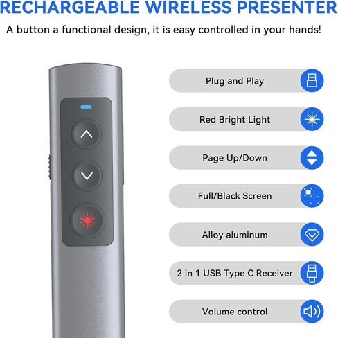 Presentation Clicker Wireless Presenter Remote: USB Rechargeable Finger Ring Clicker for PowerPoint Presentations, PowerPoint Clicker with Laser Pointer, Multi-OS Compatible in Saudi Arabia