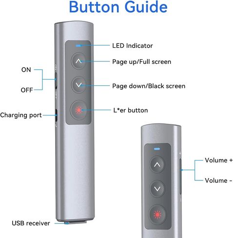 Presentation Clicker Wireless Presenter Remote: USB Rechargeable Finger Ring Clicker for PowerPoint Presentations, PowerPoint Clicker with Laser Pointer, Multi-OS Compatible in Saudi Arabia