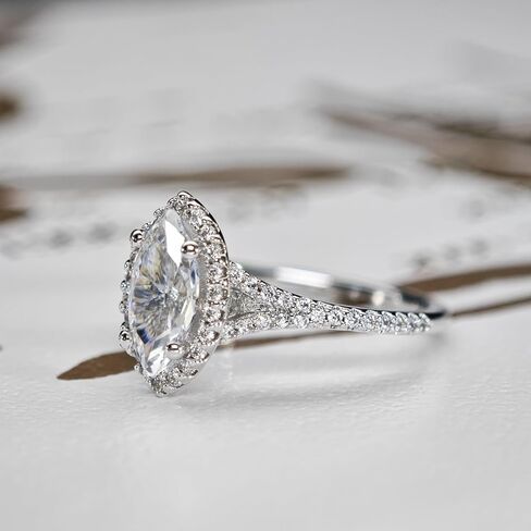 خواتم مويسانيتي مقطوعة من Moisland Marquise، خواتم خطوبة هالة مويسانيتي 1 قيراط، خواتم مويسانيتي مقطوعة 1 قيراط للنساء in Kuwait