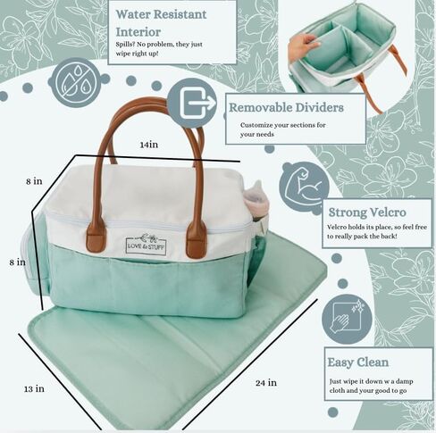 Baby Diaper Caddy Organizer - Stylish Waterproof Large Diaper Caddy with Lid - Durable Sage & White Baby Diaper Organizer Caddy - Spacious & Customizable Portable Diaper Caddy with Changing Mat in Saudi Arabia