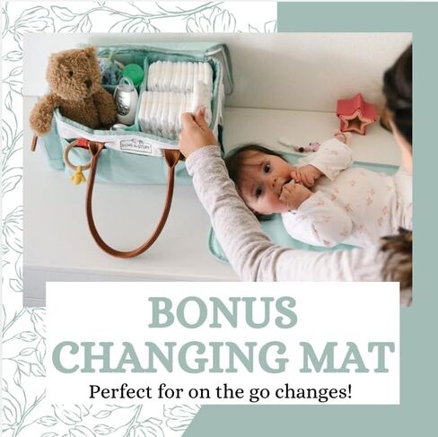 Baby Diaper Caddy Organizer - Stylish Waterproof Large Diaper Caddy with Lid - Durable Sage & White Baby Diaper Organizer Caddy - Spacious & Customizable Portable Diaper Caddy with Changing Mat in Saudi Arabia