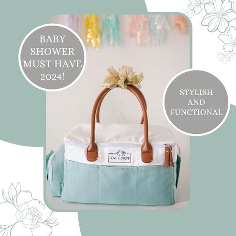 Baby Diaper Caddy Organizer - Stylish Waterproof Large Diaper Caddy with Lid - Durable Sage & White Baby Diaper Organizer Caddy - Spacious & Customizable Portable Diaper Caddy with Changing Mat in Saudi Arabia