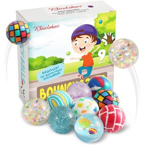 Kleintober Premium Bouncy Ball Set I with Game Ideas I 9 Medium Sized 1.37inch Bouncy Balls I Children's Birthday Party I Jump Ball I Bouncy Balls I Kids Party Favors