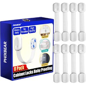 Cabinet Locks Baby Proofing (8 Pack), Heavy Duty Adhesive No Residue, Super Load Bearing Capacity Won't Break, Child Cabinet Locks for Cabinets, Fridge, Toilet Seat, Drawers, Oven, Trash Cans