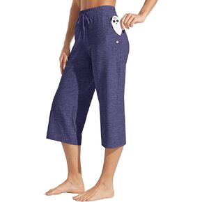 Willit Women's Capris Pants Cotton Yoga Capri Casual Lounge Pants Wide Leg Workout Sweatpants with Pockets 20" Black M