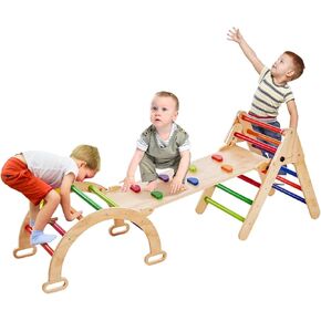 VEVOR Pikler Triangle Set Climber 4 in 1, Montessori Foldable Climbing Set, Large Size Toddler Climbing Toys Indoor with Triangle and Ramp for Kids (Wooden Color) in Saudi Arabia