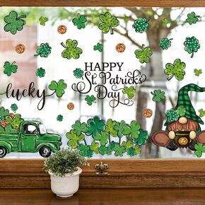 JarThenaAMCS Valentine’s Day Window Stickers Watercolor Plaid Heart Gnome Window Clings Be Mine Love Self-Adhesive Static Window Decals for Home School Party Supplies, 4 Sheet