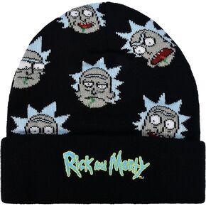 Rick and Morty Beanie Hat, Rick Sanchez Striped Winter Knit Cap with Cuff, Black, One Size