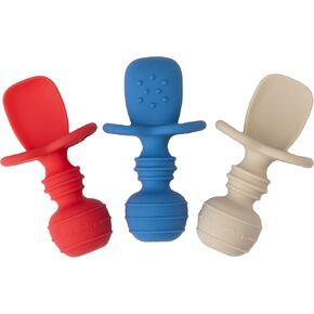 Upward Baby 3 pack Silicone Baby Feeding Spoon with Anti Choke Barrier - Baby Spoons Self Feeding 6 Months, First Stage Infant Supplies and Toddler Utensils, Baby Led Weaning Soft-Tip Training Spoon