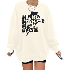 FASHGL Mama Sweatshirt Women Mama Letter Print Long Sleeve shirt Mother Gift Tee Loose Fashion MAMA Pullover Top