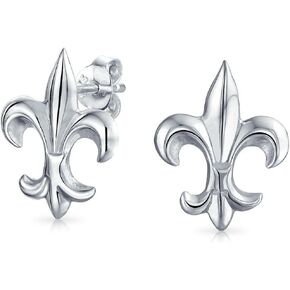 Unisex Ancient Symbol Lily Flower Fleur De Lis Stud Earrings For Women Men Teens Lightweight CZ Accent .925 Sterling Silver
