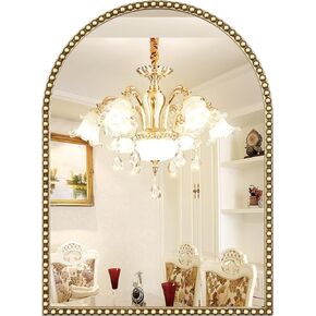 Brauthon Arched Mirror for Wall, 22"x30" Gold Arch Bathroom Vanity Mirror, Retro Gold Metal Beaded Frame Decorative Mirror for Vanity Accent Bedroom Dressing Room Entryway
