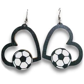 Wooden Sports Ball Earrings, Heart Drop Dangle Earring Baseball Basketball Volleyball Football Earrings Sports Fans Players Jewelry Valentine's Day for Women Girls Teen