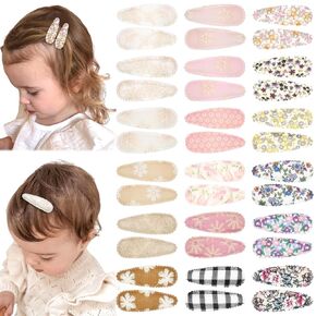 36Pcs Girl Hair Clips Floral Print Toddler Hair Clips 2.2 inches Non Slip Wrapped Snap Hairpins for Kids Barrettes Hair Accessories for Baby Toddler Girls