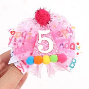 Hot Pink 5th Birthday Hair Bow - Happy Birthday ribbon Bows, Pink Birthday Hat Bows, 5th Birthday Hair Clips for Girls, Fifth Birthday Girls Hair Accessories