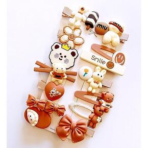 14 PCS Cute Khaki Bear Children Hairpin,Baby Hair Accessories,Girl Broken Hair Bangs Clip Hairpin,Princess Cartoon Headwear,Cute Hairpin Gifts Hair Clips