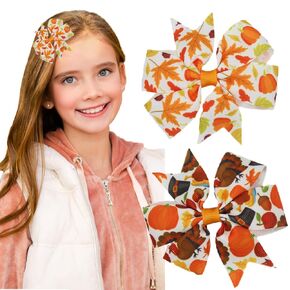 Fall Maple Leaf Hair Bow Clips Orange Hair Clips with Alligator Clips Autumn Maple Leaves Lattice Ribbon Hairpins Bow Clips Hair Barrette for Baby Girls Kids Fall Thanksgiving Hair Accessories Decor