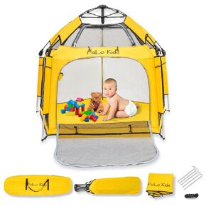 Pop Up Playpen - Portable Playpen for Babies - Pop and Go Playpen with Canopy – Baby Gate Playpen - Indoor & Outdoor Baby Playpen, Baby Beach Tent, Built in iPad Holder, Foldable, & Mosquito Net
