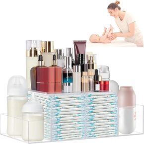 Acrylic Diaper Organizer, Diaper Stackers, Changing Station Table Diaper Organizer, Baby Nursery Organization Diaper Storage for Wipe Dispenser, Wipe Warmer and other Diapering Essentials