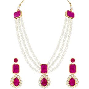 Aheli Wedding Party Kundan Pendant Necklace Earrings Traditional Ethnic Fashion Jewely Set for Women