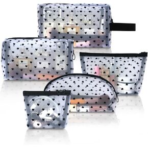 5 Pieces Mesh Heart Makeup Bags Sets, Zipper Mesh Cosmetic Bag Toiletry Bag, Travel Makeup Bags for Women, Small Items Storage Organizer Bags for Home Office Travel (Beige)