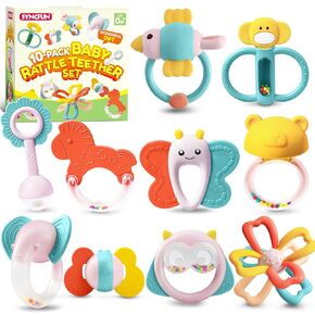 10 Pack Baby Teething Toys for 0-6 6-12 Months, Rattles Teethers Toys for Infant Baby 0-3, Newborn Baby Boy Girl Gifts