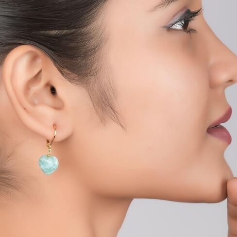 Gempires Heart Dangle Earring, Small Puffed Heart Danglers, Gemstone Drop Earring, Lightweight, Daily and Occasion Wear, 14k Gold Plated Jewelry, Gift for Girls and Teens in Kuwait