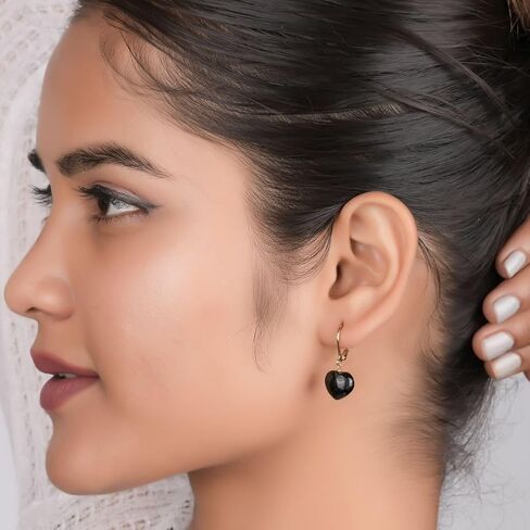 Gempires Heart Dangle Earring, Small Puffed Heart Danglers, Gemstone Drop Earring, Lightweight, Daily and Occasion Wear, 14k Gold Plated Jewelry, Gift for Girls and Teens in Saudi Arabia