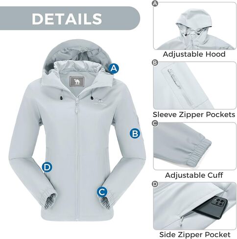 CAMELSPORTS Women's Waterproof Rain Jacket Lightweight Windbreaker Hooded Raincoat Windproof Coat Shell for Outdoor Hiking in Kuwait