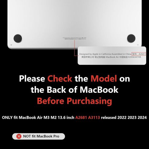 متوافق مع حافظة M3 M2 MacBook Air 13.6 بوصة 2024-2022 A3113 A2681، حافظة رفيعة للغاية ومضادة لبصمات الأصابع لجهاز MacBook Air 13.6 بوصة مع شريحة M3 M2 وشاشة Retina Touch ID، شفاف in Saudi Arabia