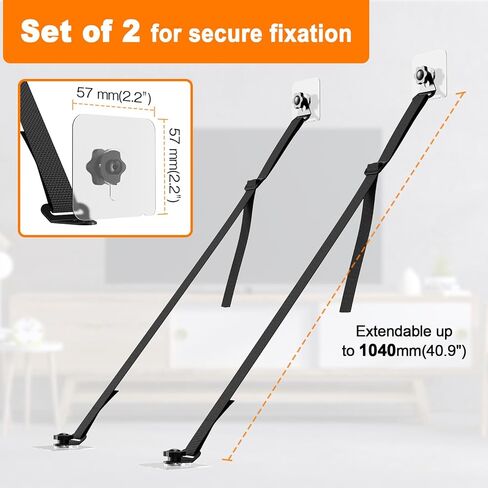 PUTORSEN 2 قطعة أحزمة أمان للتلفزيون قابلة للتعديل، بدون مثقاب مثبتات أثاث مضادة للطرف لحماية الطفل، لاصق/برغي تثبيت من نوع مرساة جدار الأثاث، أشرطة الزلازل in Kuwait