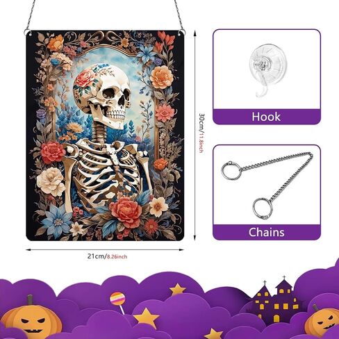 2024 Fluorescence Halloween Wall Decoration Acrylic Glow in the Dark Halloween Door Sign Hanging Ornament Skull Wall Art Decor Luminous Sign for Outdoor Indoor Halloween Party Accessories (11.8"/30cm) in Saudi Arabia