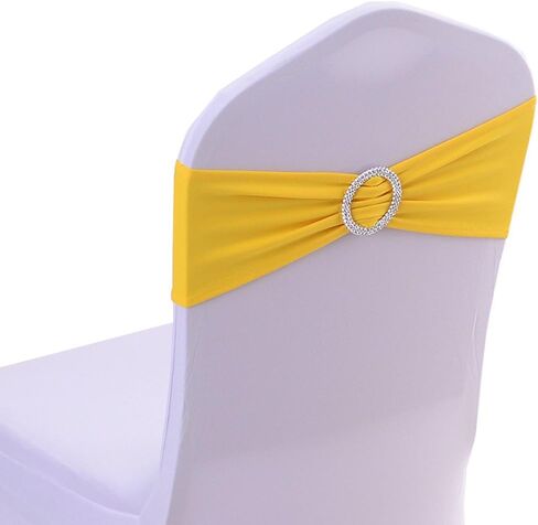 iEventStar Spandex Chair Cover Stretch Band with Buckle Slider Sashes Bow Wedding Banquet Decoration 10PCS (White) in Saudi Arabia