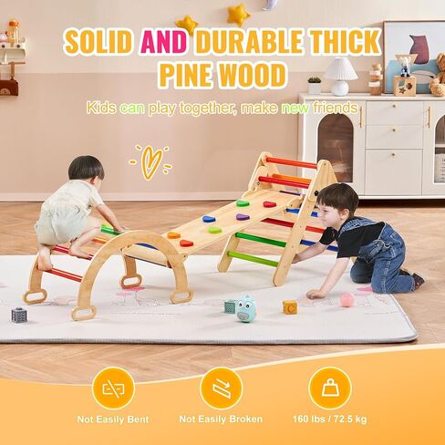 VEVOR Pikler Triangle Set Climber 4 in 1, Montessori Foldable Climbing Set, Large Size Toddler Climbing Toys Indoor with Triangle and Ramp for Kids (Wooden Color) in Saudi Arabia
