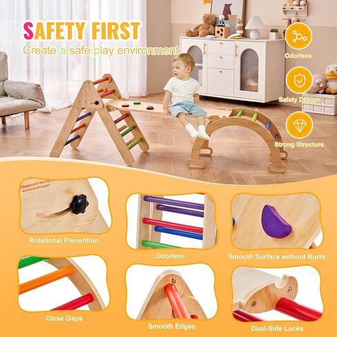VEVOR Pikler Triangle Set Climber 4 in 1, Montessori Foldable Climbing Set, Large Size Toddler Climbing Toys Indoor with Triangle and Ramp for Kids (Wooden Color) in Saudi Arabia