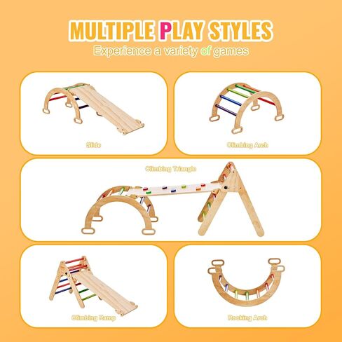 VEVOR Pikler Triangle Set Climber 4 in 1, Montessori Foldable Climbing Set, Large Size Toddler Climbing Toys Indoor with Triangle and Ramp for Kids (Wooden Color) in Saudi Arabia