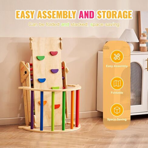 VEVOR Pikler Triangle Set Climber 4 in 1, Montessori Foldable Climbing Set, Large Size Toddler Climbing Toys Indoor with Triangle and Ramp for Kids (Wooden Color) in Saudi Arabia