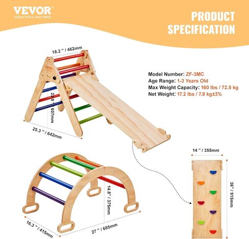 VEVOR Pikler Triangle Set Climber 4 in 1, Montessori Foldable Climbing Set, Large Size Toddler Climbing Toys Indoor with Triangle and Ramp for Kids (Wooden Color) in Saudi Arabia