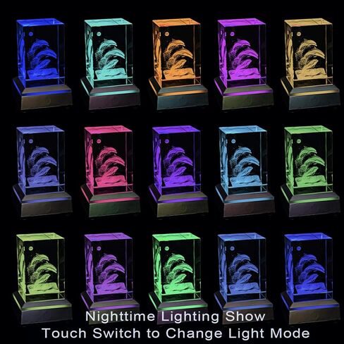 3D Dolphins Crystal Cube with Lamp Base Stand - K9 Crystal Decorative Ornament with LED Base, Night Light with 6 Colors, Decent Home Office Ornament in Saudi Arabia
