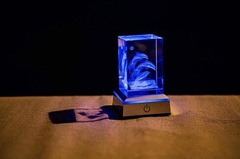 3D Dolphins Crystal Cube with Lamp Base Stand - K9 Crystal Decorative Ornament with LED Base, Night Light with 6 Colors, Decent Home Office Ornament in Saudi Arabia