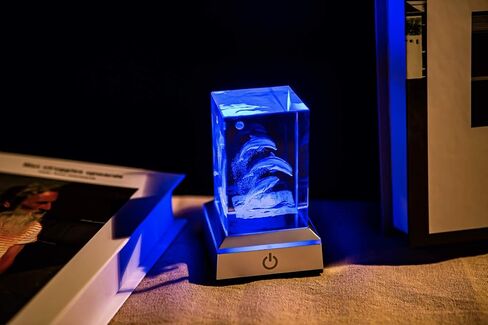 3D Dolphins Crystal Cube with Lamp Base Stand - K9 Crystal Decorative Ornament with LED Base, Night Light with 6 Colors, Decent Home Office Ornament in Saudi Arabia
