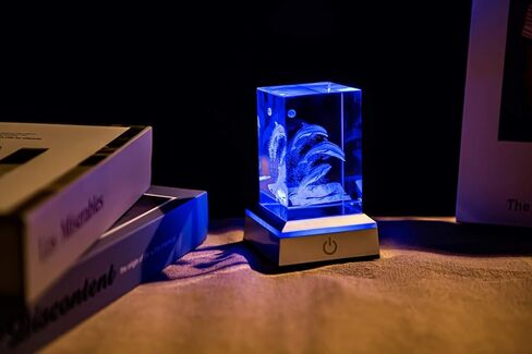 3D Dolphins Crystal Cube with Lamp Base Stand - K9 Crystal Decorative Ornament with LED Base, Night Light with 6 Colors, Decent Home Office Ornament in Saudi Arabia