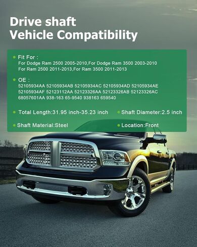 SCITOO Front Driveshaft Propeller Shaft Total Length 32.2-in Compatible for Dodge for Ram 2500 3500 Diesel 2003-2013 in Kuwait