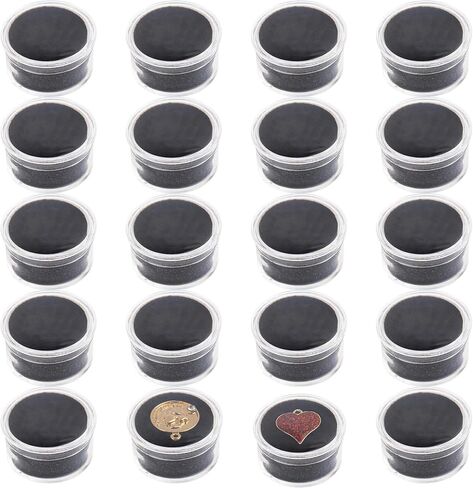 Framendino, 20 Pack Mini Round Stone Jewelry Box Diamond Gemstone Display Case with Lids Sponge Black White in Saudi Arabia