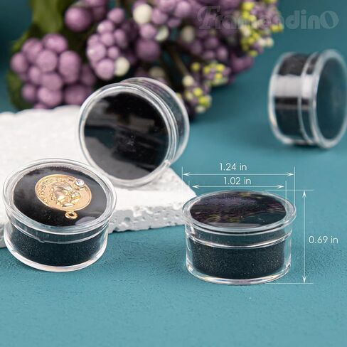 Framendino, 20 Pack Mini Round Stone Jewelry Box Diamond Gemstone Display Case with Lids Sponge Black White in Saudi Arabia