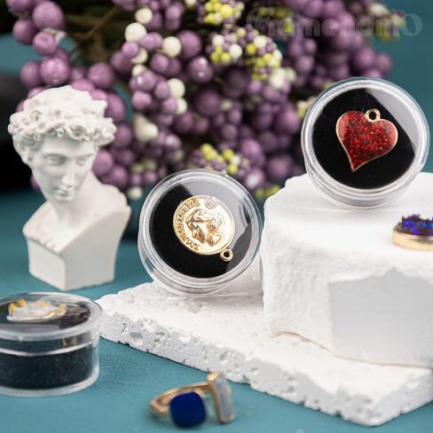 Framendino, 20 Pack Mini Round Stone Jewelry Box Diamond Gemstone Display Case with Lids Sponge Black White in Saudi Arabia