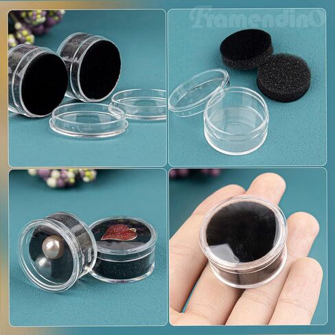Framendino, 20 Pack Mini Round Stone Jewelry Box Diamond Gemstone Display Case with Lids Sponge Black White in Saudi Arabia