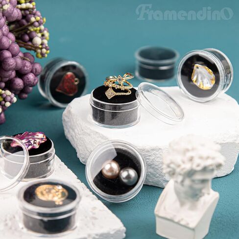 Framendino, 20 Pack Mini Round Stone Jewelry Box Diamond Gemstone Display Case with Lids Sponge Black White in Saudi Arabia